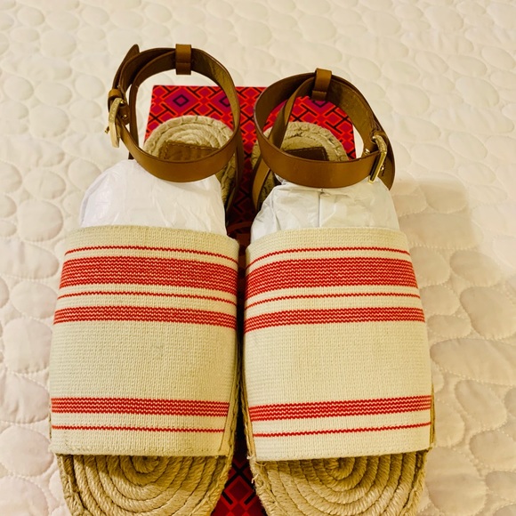 SOLD Tory Burch Espadrille Sandal Awning Ivory/Red - Picture 3 of 7